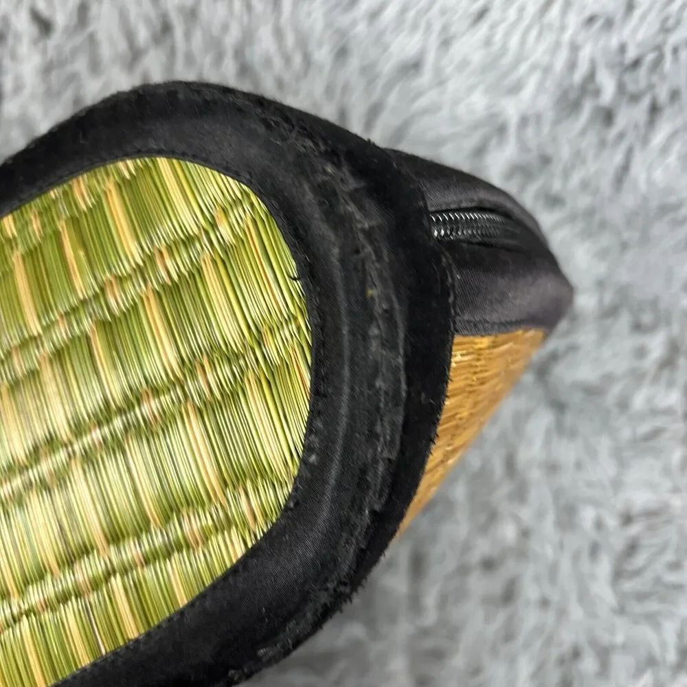 Sea Grass Woven Purse Saraye Tatami‎ Beige Green Straw Satchel Zipper Clamshell